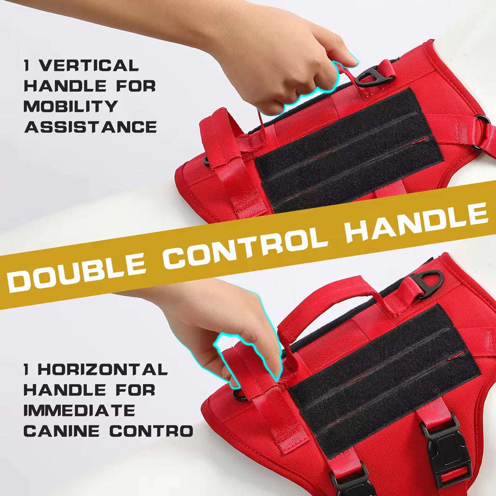 Heat-resistant Durable Nylon Tactical Service Dog Harness, Adjustable No-pull Reflective Vest With Dual Handles For Large Dogs