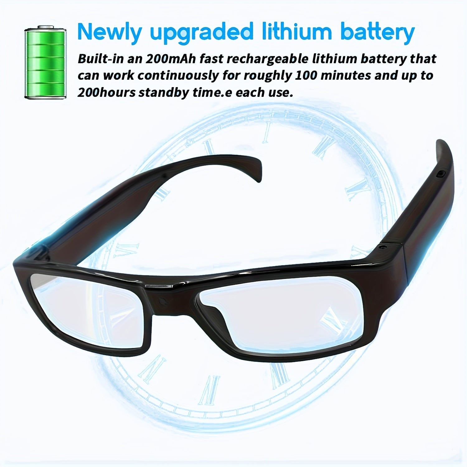 HD 1080P Smart Glasses Camera | Digital Video Recorder, 64GB Memory Card, Black ABS Frame, Rechargeable Battery, Eye Protection, HD Lens, Lightweight & Stylish Design, Sports Action Camera